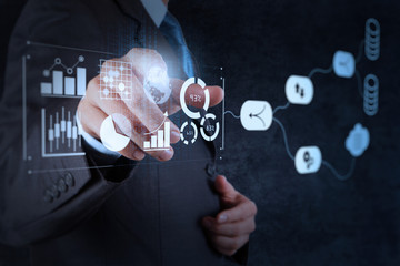 Wall Mural - data management system (dms) with business analytics concept. businessman working with provide infor