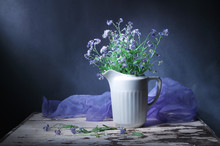 Still Life Jug With Blue Flowers Forget Me Not Decorative Picture