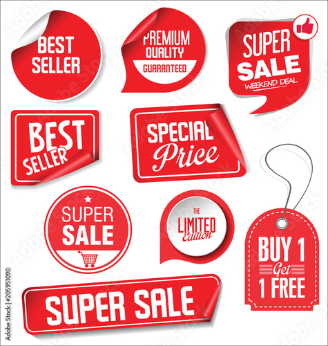 Fotografie, Obraz Sale stickers and tags red design illustration