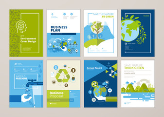 Wall Mural - set of brochure and annual report cover design templates of nature, green technology, renewable ener
