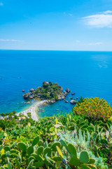 Wall Mural - Aerial view of isola bella near Taormina, Sicily, Italy