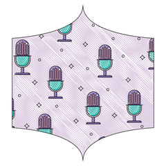 Canvas Print - decorative frame with retro microphone pattern, vector illustration