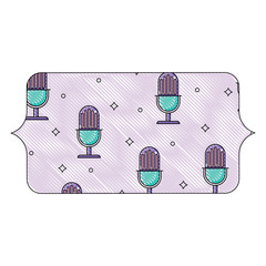 Sticker - banner with retro microphone pattern, vector illustration