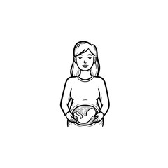 Canvas Print - A woman with a fetus in womb hand drawn outline doodle icon