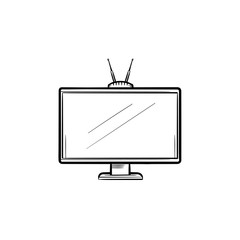 Sticker - TV set hand drawn outline doodle icon. Television screen technology concept vector sketch illustration for print, web, mobile and infographics isolated on white background.