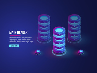 Wall Mural - isometric database cloud storage concept, server room icon, bigdata processing vector dark ultra neo