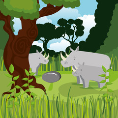 Canvas Print - wild animals in the jungle scene vector illustration design