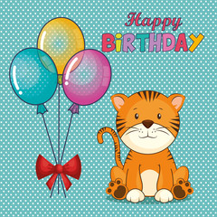 Poster - happy birthday card with cute tiger vector illustration design