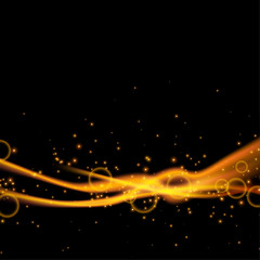 Wall Mural - Bright orange abstract speed light waves over black background