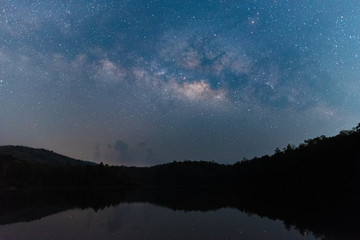 Wall Mural - milky way band across sky over reservoir.