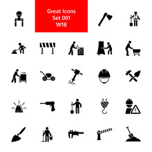 Blue collar work icon set. Manual labor collection