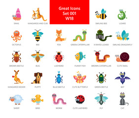 Sticker - Cartoon animals icons set