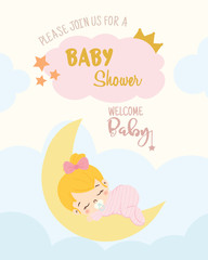 Wall Mural - cute girl for baby shower invitation card design template