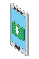 Poster - smartphone download data button isometric vector illustration