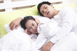 © tawanlubfah - Young wife can not sleep, problem with man's snoring on bed.