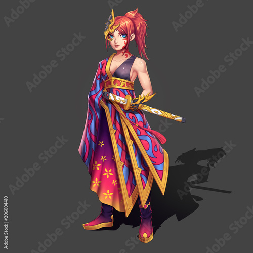 Cold Elegant Hot Beautiful Samurai Girl With Swords Anime And Cartoon Style Isolated On White Background Video Game S Digital Cg Artwork Concept Illustration Realistic Cartoon Style Character Design Buy This Stock Illustration And Explore Similar
