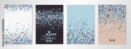 Fotografía Banners set with scatter confetti on white, blue, brown and rose background