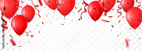Fotografía celebration banner with red balloon and confetti