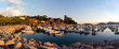 Sunset, port of Lerici. Boats and little village. Tourist destination in Liguria