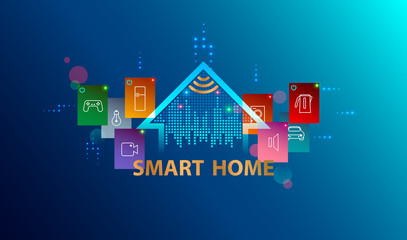 Wall Mural - Smart home system. Internet of things concept. Header or banner with logo automation device house. Smart Technology background.