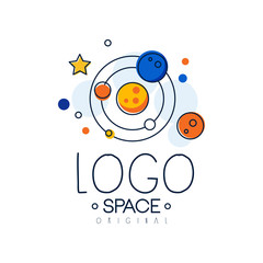 Canvas Print - Space logo original, exploration of space label with solar system vector Illustration on a white background