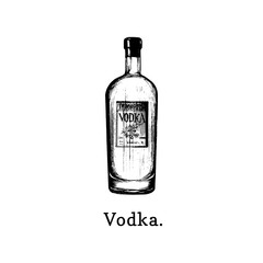 Wall Mural - Vector illustration of vodka bottle. Hand drawn sketch of alcoholic beverage for cafe, bar label,restaurant menu.