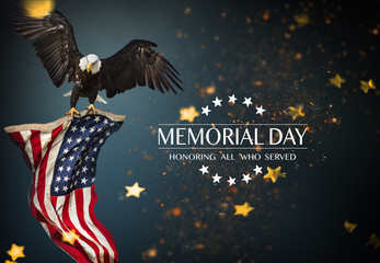Wall Mural - American flag with the text Memorial day.