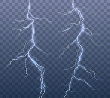 Vector Realistic Set Of Lightning Effects Isolated On Transparent Background