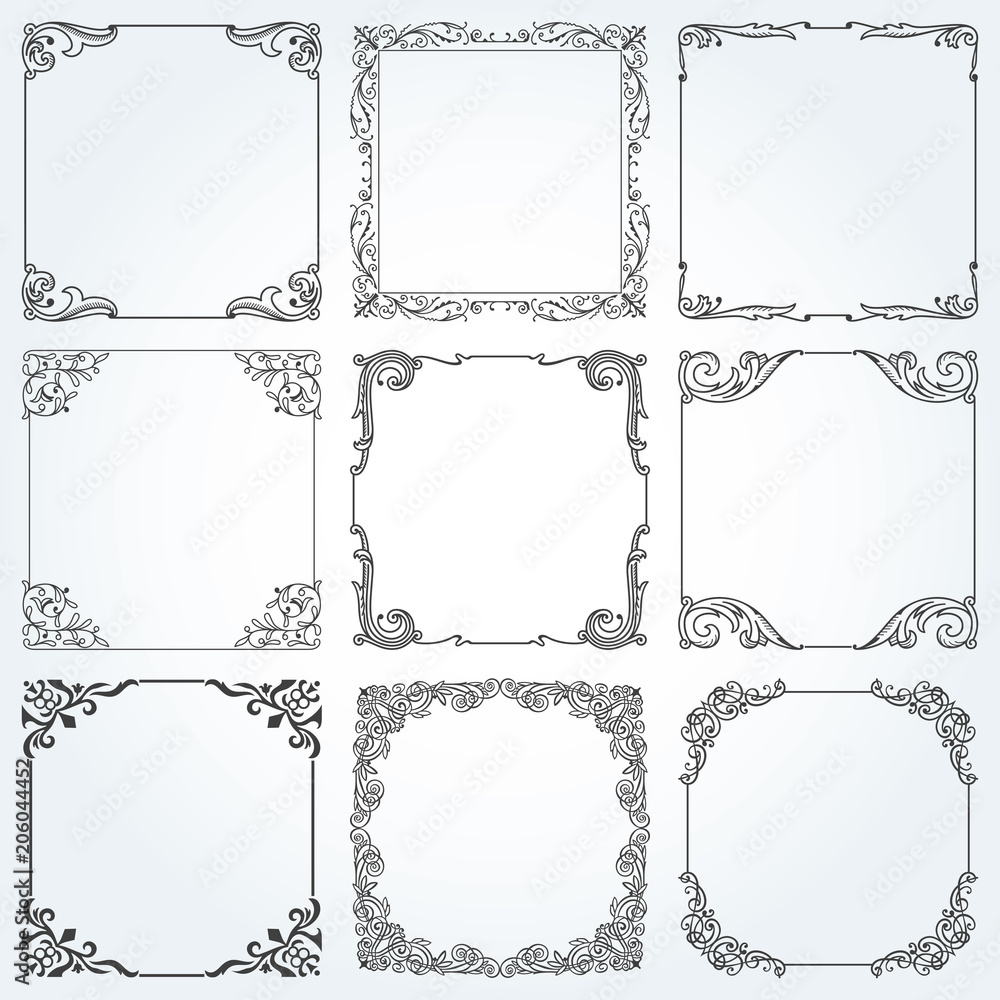 Decorative frames and borders square set vector Stock Vector | Adobe Stock