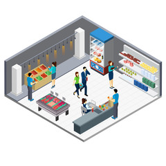 Poster - Grocery Store Isometric Interior 