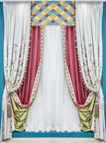 Interior In The Palace Style Combined Curtains Made Of Red And