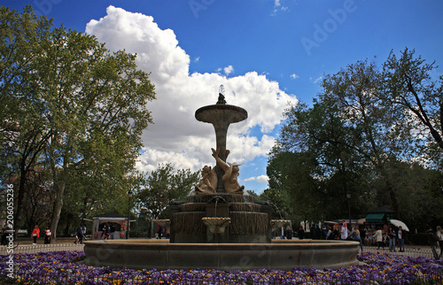Plakat Kamienna fontanna w parku