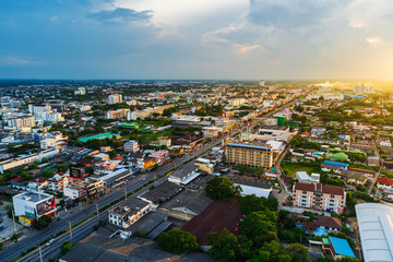 Wall Mural - Aerial view of Nakhon Ratchasima city or Korat at sunset, Thailand