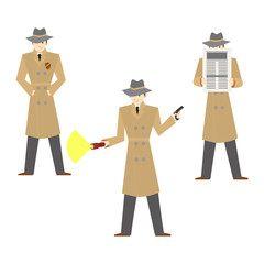 Poster - Cartoon Characters Private Detective Set. Vector