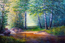 Landscape Painting Of Waterfall