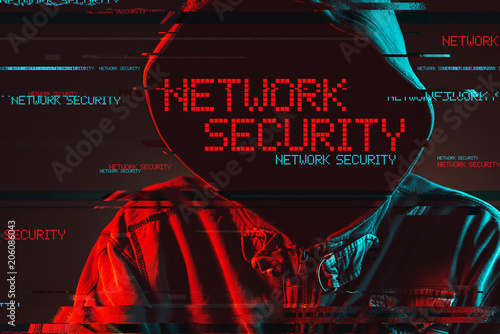 Fotografie, Obraz Network security concept with faceless hooded male person