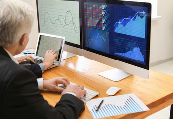 Poster - Male brokers working in office. Finance trading concept