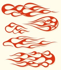 Wall Mural - Red fire, old school flame elements set, isolated vector illustration