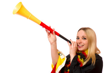 Poster - Junge Frau mit Vuvuzela 