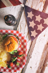 Wall Mural - Summer: Patriotic Summertime Cookout Background With Burger