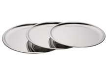 Set Of Stainless Round Trays. Empty Silver Serving Trays