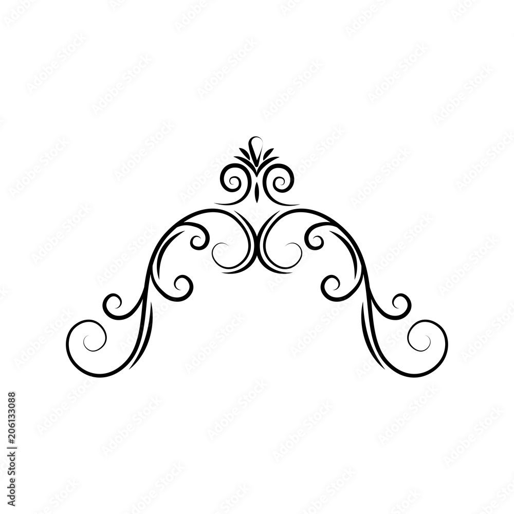 Semi-oval flourish swirl frame. Decorative page border. Filigree divider.  Calligraphy design element. Vector. Stock Vector | Adobe Stock, image size:1000x1000