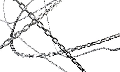 shiny chains are intertwined on a white background. 3d render background.