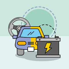 Sticker - car service maintenance painting steering wheel and battery vector illustration