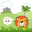 cute animals playing hide and seek, Lion, elephant, monkey. Vector cartoon illustration