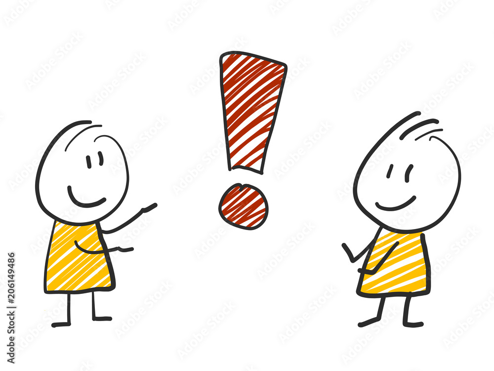 2 stick man standing and thinking expression illustration yellow ...