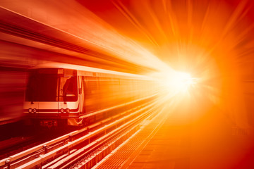 Wall Mural - high speed business train transport and technology concept, acceleration super fast speedy motion zo