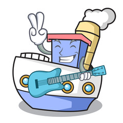 Sticker - With guitar ship mascot cartoon style