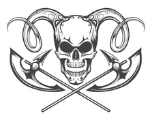 Skull With Ram Horns And Axes