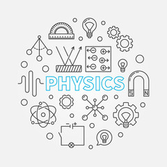Wall Mural - Physics vector round education outline illustration